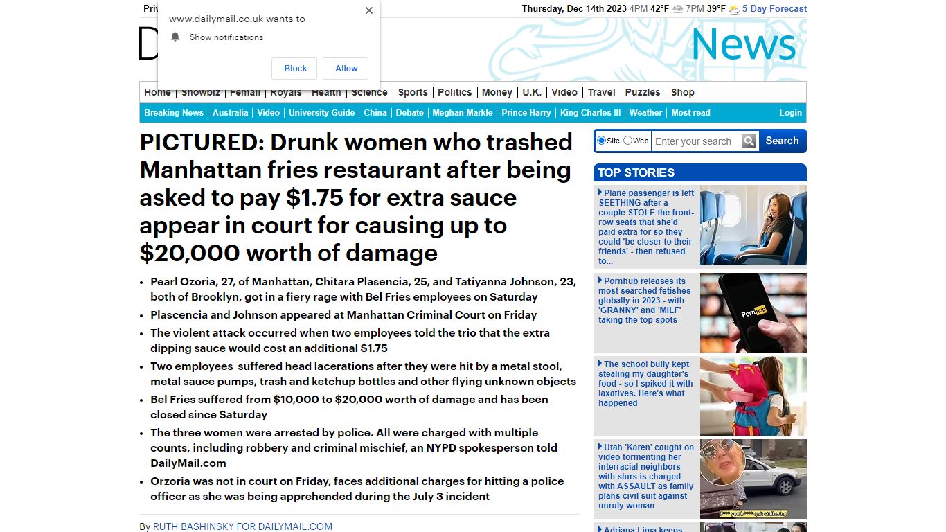 Drunk women who trashed NYC's Bel Fries when she was asked to pay for ...