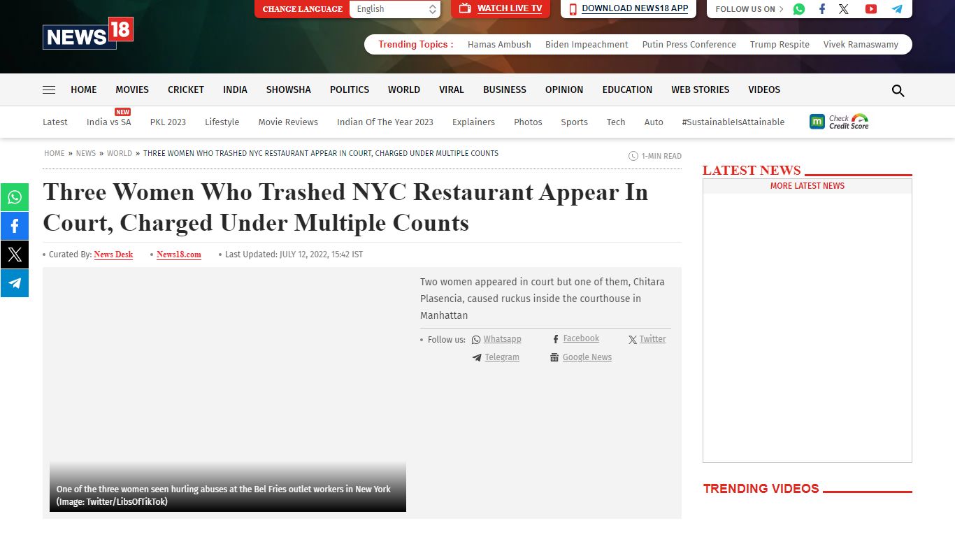 Three Women Who Trashed NYC Restaurant Appear In Court ... - News18